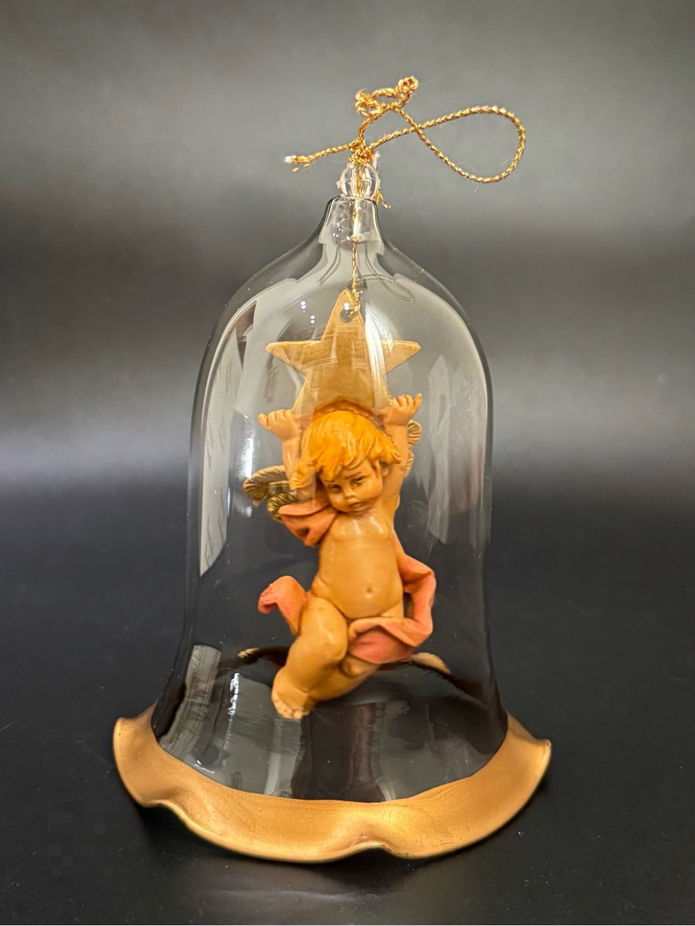 Vintage 1989 FONTANINI Italy Angel & Star Glass Bell Christmas Tree Ornament